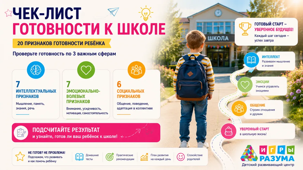 Чек-лист готовности ребёнка к школе: 20 признаков, что пора